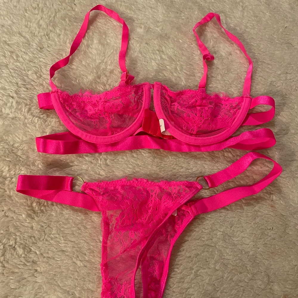 Lace Pink Two Piece Lingerie Set